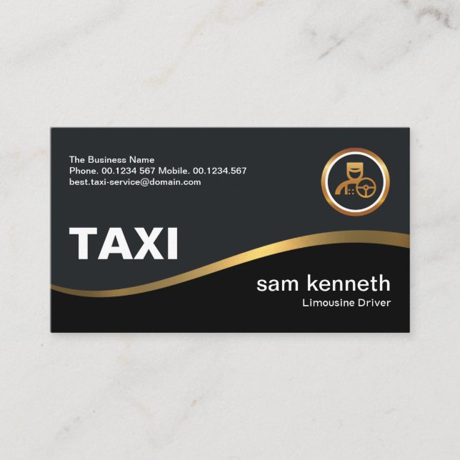 Elegant Simple Faux Gold Wave Taxi Driver Business Card (Front)