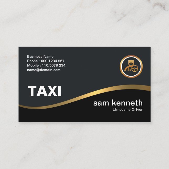 Elegant Simple Faux Gold Wave Taxi Driver Business Card (Front)