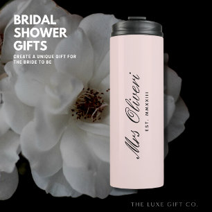 Elegant Simple Feminine Blush Pink Script Bride Thermal Tumbler