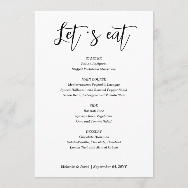 Elegant Simple Flat Menu Card (Front)