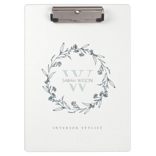 Elegant Simple Floral Laurel Wreath Monogram Clipboard