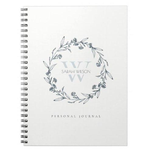 Elegant Simple Floral Laurel Wreath Monogram Notebook