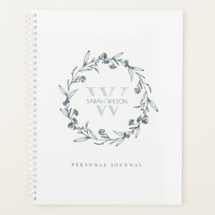 Elegant Simple Floral Laurel Wreath Monogram Planner