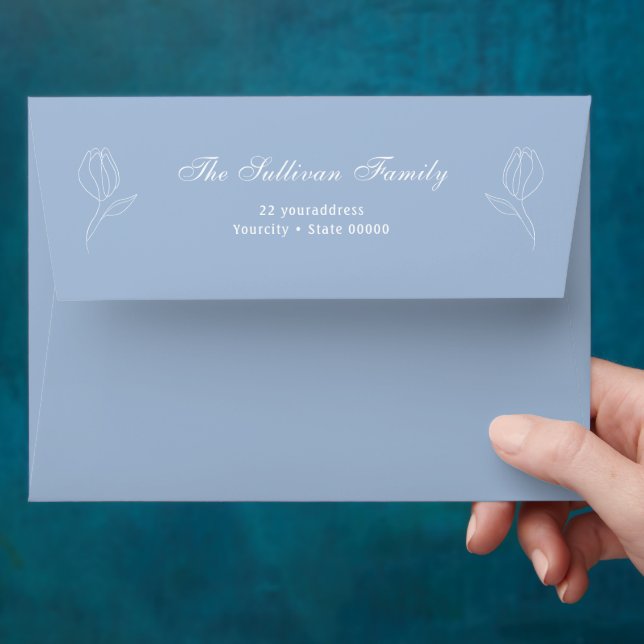 Elegant simple floral light blue envelope (Hand)