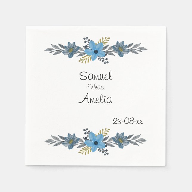 Elegant Simple floral Personalized Name Date Paper Napkins (Front)