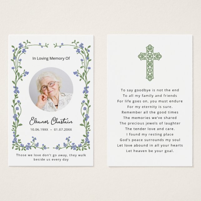 Elegant Simple Floral Prayer Sympathy Cards (Front & Back)