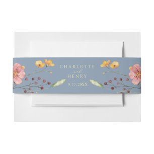 Elegant Simple Floral Wildflowers Blue Wedding Invitation Belly Band