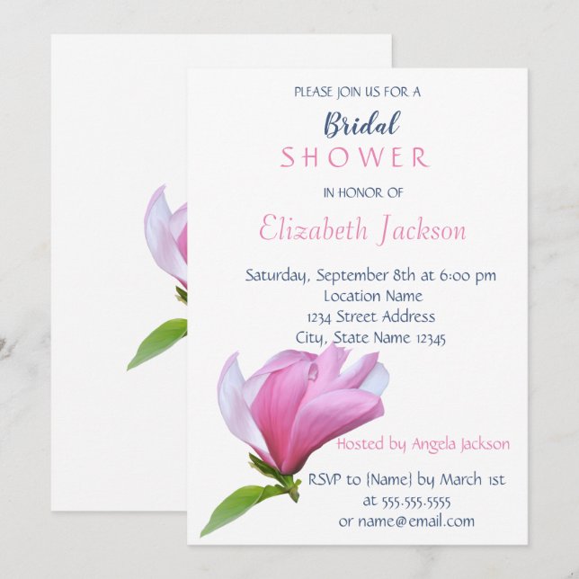 Elegant Simple  Flower,Magnolia  Bridal Shower Invitation (Front/Back)