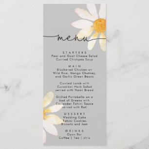 Elegant simple flower watercolor wedding menu