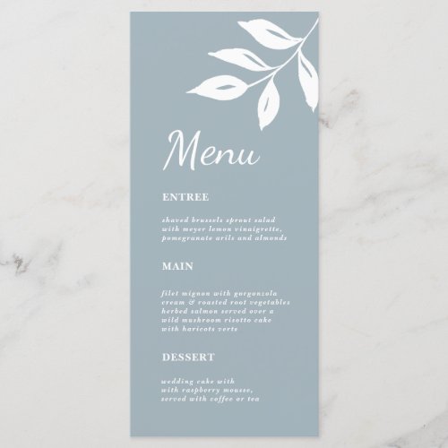 Elegant simple Foliage Formal Dusty blue wedding Menu