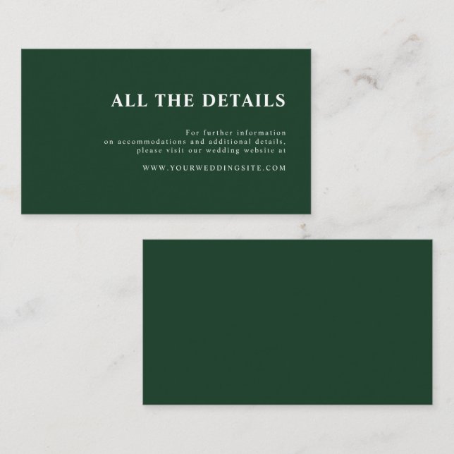 Elegant Simple Forest Green Fall Wedding Details Enclosure Card (Front/Back)