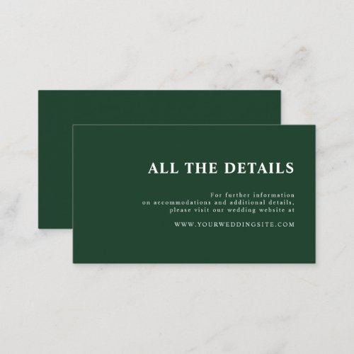 Elegant Simple Forest Green Fall Wedding Details Enclosure Card