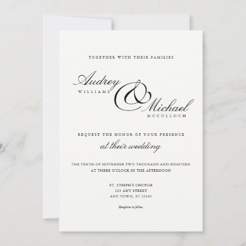 Elegant Simple Formal Black and White Wedding Invitation