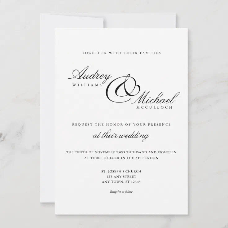 Elegant Simple Formal Black and White Wedding Invitation | Zazzle