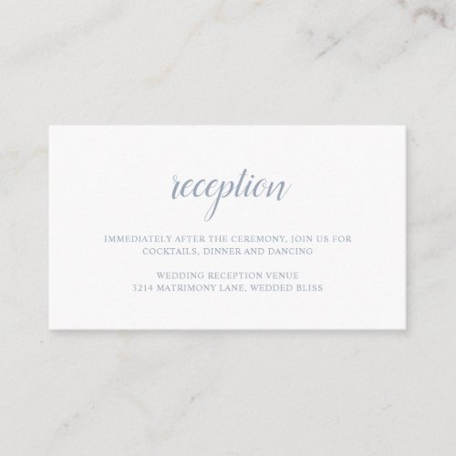 Elegant Simple Formal Reception Dusty Blue Wedding Enclosure Card