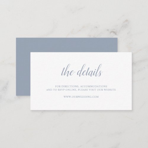 Elegant Simple Formal Script Dusty Blue Wedding Enclosure Card