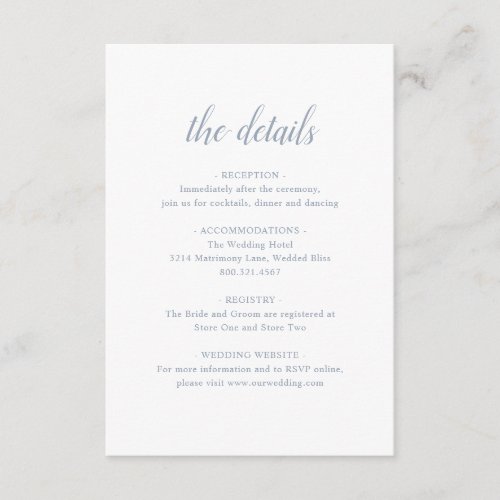 Elegant Simple Formal Script Dusty Blue Wedding Enclosure Card