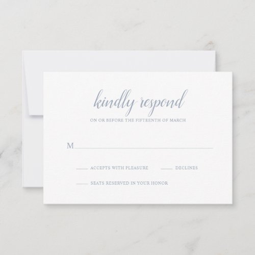 Elegant Simple Formal Script Dusty Blue Wedding RSVP Card