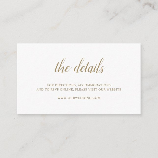 Elegant Simple Formal Script Website Gold Wedding  Enclosure Card (Front)