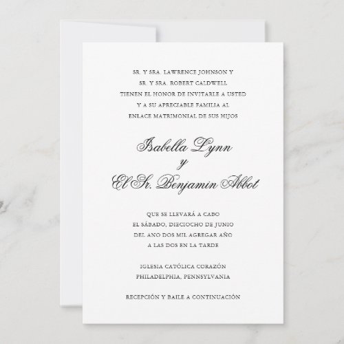 Elegant Simple Formal Spanish Wedding Invitation