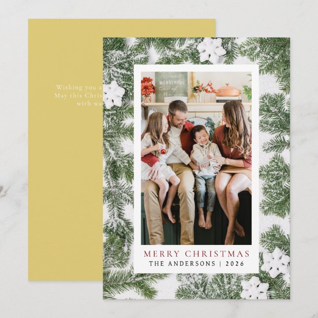 Elegant Simple Frame Christmas Family 1 Photo Holiday Card (Front/Back)