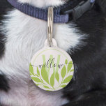 Elegant Simple Fresh Green Leaves Monogram Name Pet ID Tag<br><div class="desc">This pretty and modern pet tag features fresh green plant leaves and elegant script name on custom color background. Chic and stylish spring botanical design, perfect for your cute dog or cat! • Personalize it with your pet's name and initial on the front and with your phone number on the...</div>