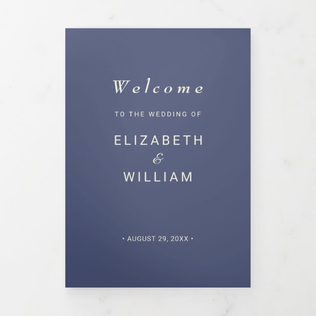 Elegant Simple Future Dusk with Monogram Wedding Tri-Fold Program (Cover)