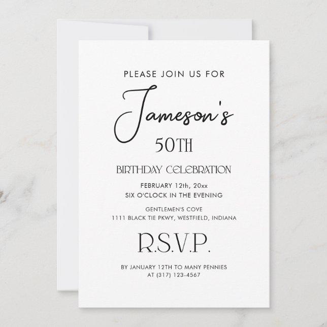 Elegant Simple Gentlemen's 50th Birthday Party Invitation (Front)