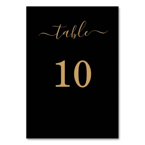 Elegant Simple Glam Script Gold Party Black  Table Number