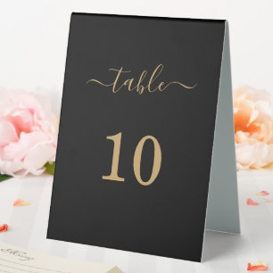 Elegant Simple Glam Script Gold Party Black  Table Tent