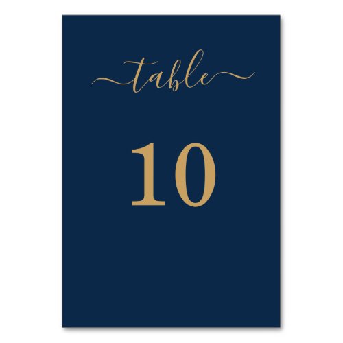 Elegant Simple Glam Script Gold Party Navy  Table Number