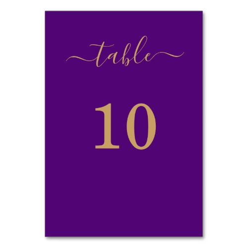 Elegant Simple Glam Script Gold Party Purple  Table Number