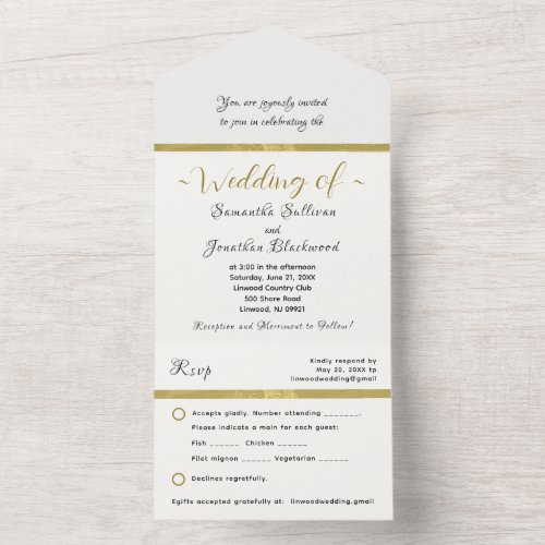 Elegant Simple Gold and Cream All In One Invitation