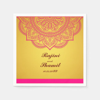 Elegant simple Gold and Pink Paisley Indian Hindu  Napkins