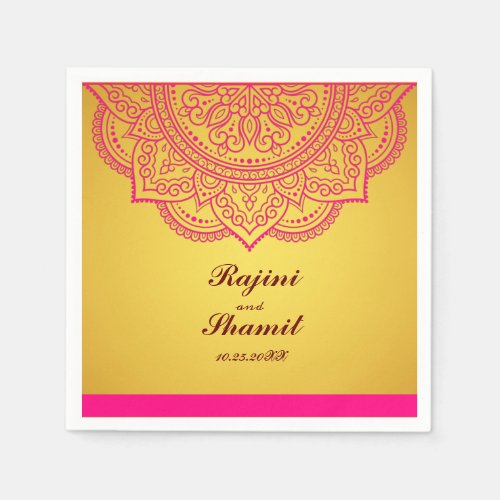 Elegant simple Gold and Pink Paisley Indian Hindu  Napkins