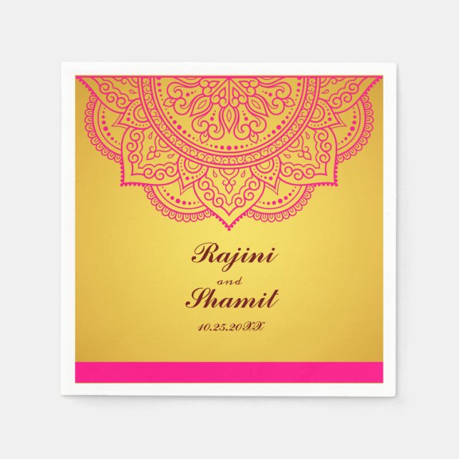 Elegant simple Gold and Pink Paisley Indian Hindu  Napkins (Front)