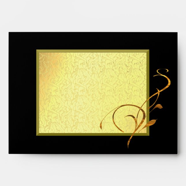Elegant Simple Gold Black Scroll Envelope (Front)