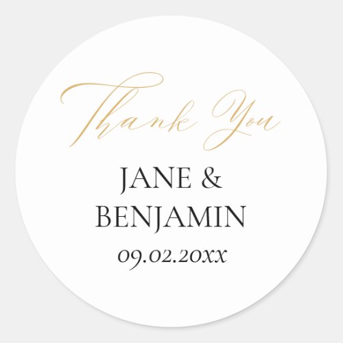 Elegant Simple Gold  Black Wedding Thank You Classic Round Sticker