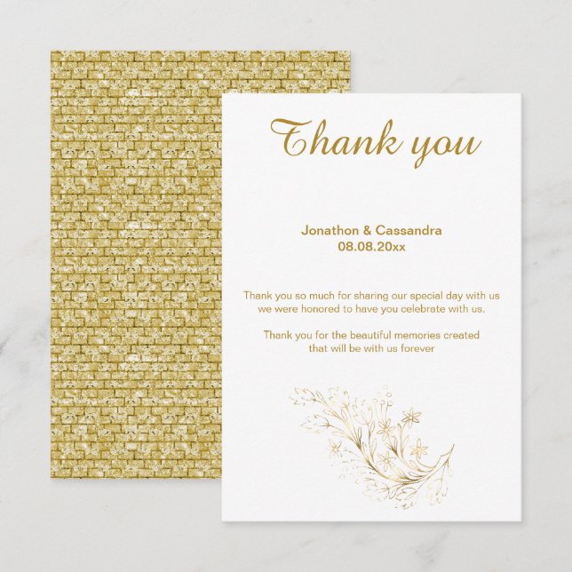 ELEGANT SIMPLE GOLD BRICK REVERSE THANK YOU INVITATION (Front/Back)