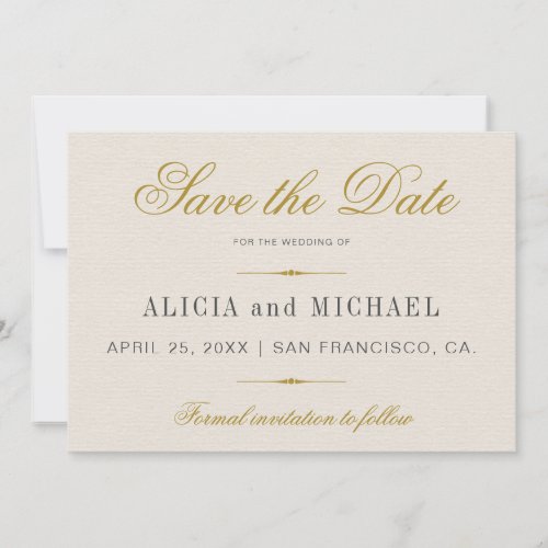 Elegant Simple Gold Calligraphy Classic Wedding Save The Date