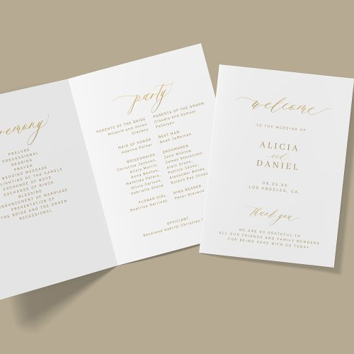 Elegant simple gold calligraphy wedding party program