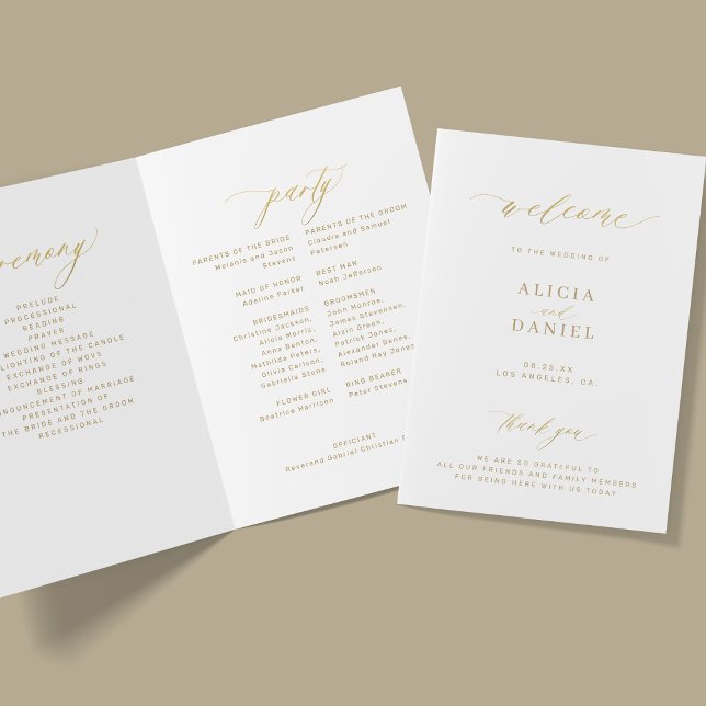 Elegant simple gold calligraphy wedding party program (Creator Uploaded)