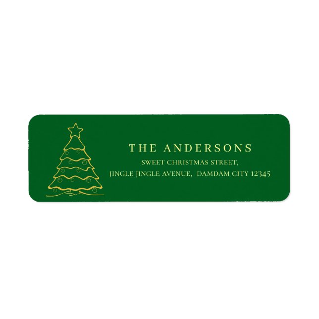Elegant Simple Gold Christmas Tree Return Address Label (Front)