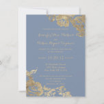 Elegant Simple Gold Dusty Blue Floral Wedding Invitation at Zazzle
