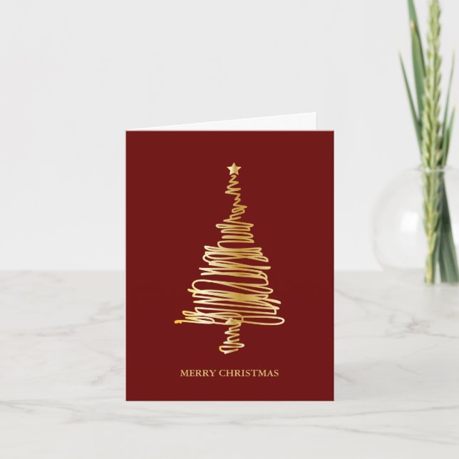 Elegant Simple Gold Fir Tree Merry Christmas Holiday Card (Front)