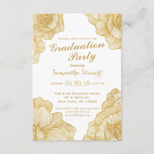 Elegant Simple Gold Floral Graduation Party Invite
