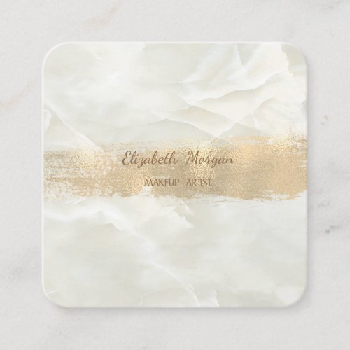Elegant Simple Gold Foil Brush StrokeWhite Marble Square Business Card