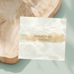 Elegant Simple Gold Foil Brush Stroke,White Marble Square Business Card
