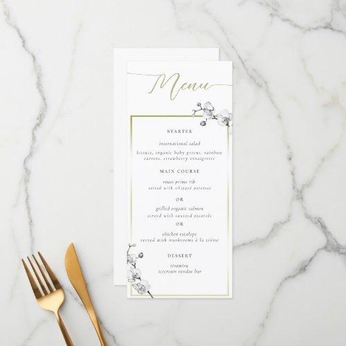 Elegant Simple Gold Frame BW Orchids Bridal Shower Menu