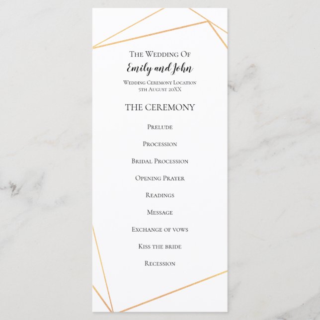 Elegant Simple Gold Geometric LInes Wedding Program (Front)